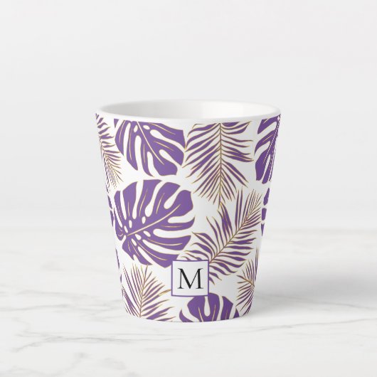 Tasse Latte Feuilles et monogramme violet et or (Devant)