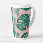 Tasse Latte Feuilles Pink & Green Palm sans couture Motif (Angle droit)