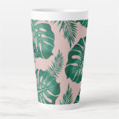 Tasse Latte Feuilles Pink & Green Palm sans couture Motif (Devant)