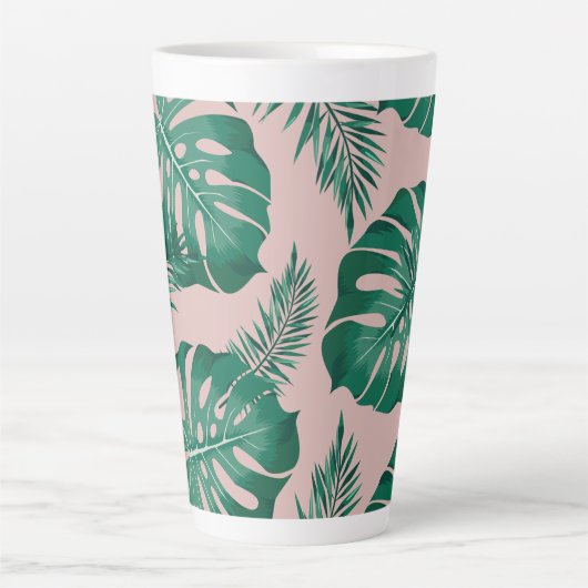 Tasse Latte Feuilles Pink & Green Palm sans couture Motif (Devant)