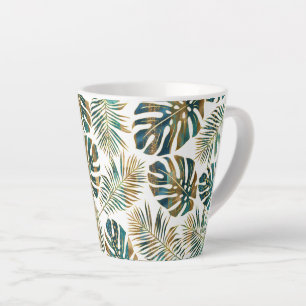 Tasse Latte feuilles tropicaux turquoises et dorés