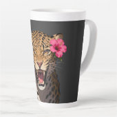 Tasse Latte Fierce Leopard Pink Flower Keychain (Angle droit)