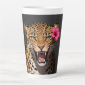 Tasse Latte Fierce Leopard Pink Flower Keychain (Devant)