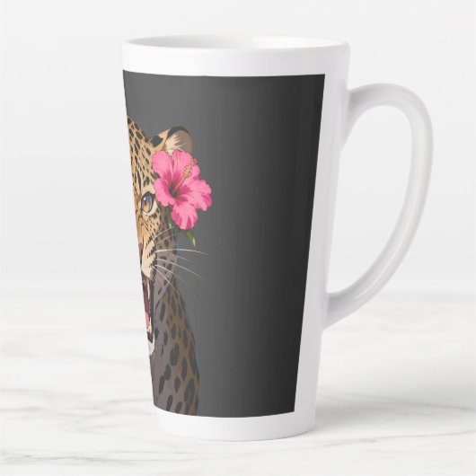 Tasse Latte Fierce Leopard Pink Flower Keychain (Droite)