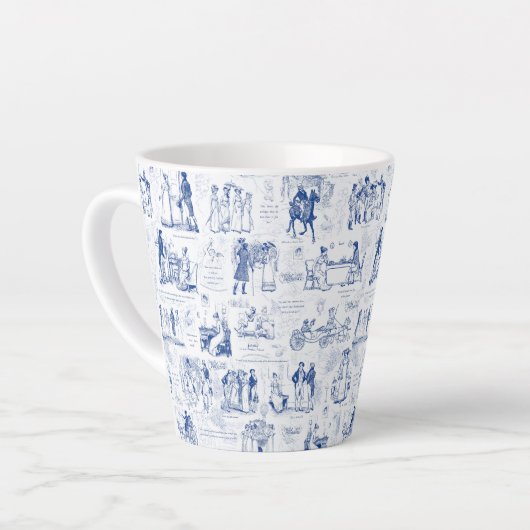 Tasse Latte Fierté et préjugé Citations de toile bleue (Angle gauche)