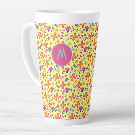 Tasse Latte Fiesta jaune Floral Customisé initial (Angle gauche)
