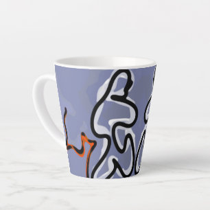 Tasse Latte Figure avec Feline : bleu Abstrait, orange, B & W