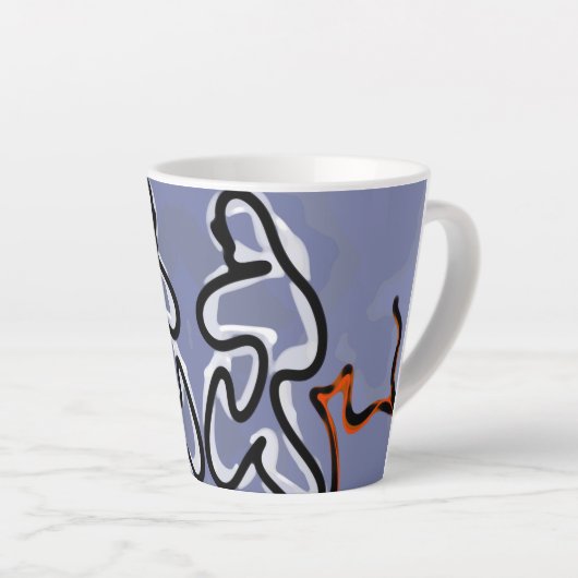 Tasse Latte Figure avec Feline : bleu Abstrait, orange, B & W (Angle droit)