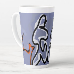 Tasse Latte Figure avec Feline : bleu Abstrait, orange, B & W