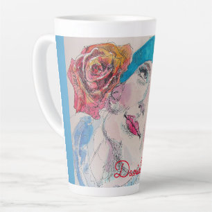 Tasse Latte Fille à l'aquarelle rouge du Beret