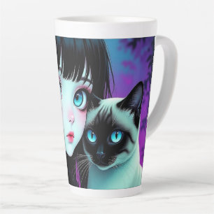 Tasse Latte Fille Anime et Chat Siamois