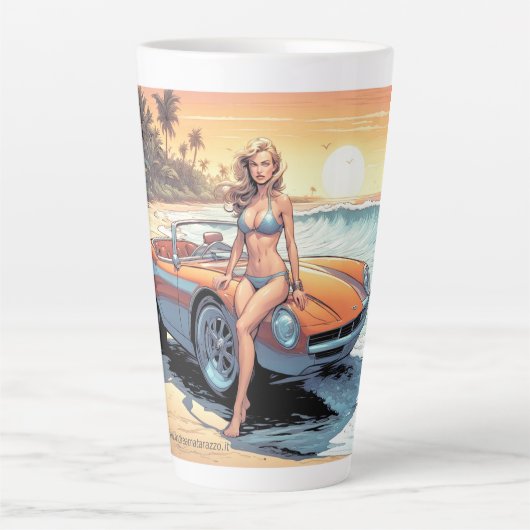 Tasse Latte Fille avec voiture de sport (Devant)
