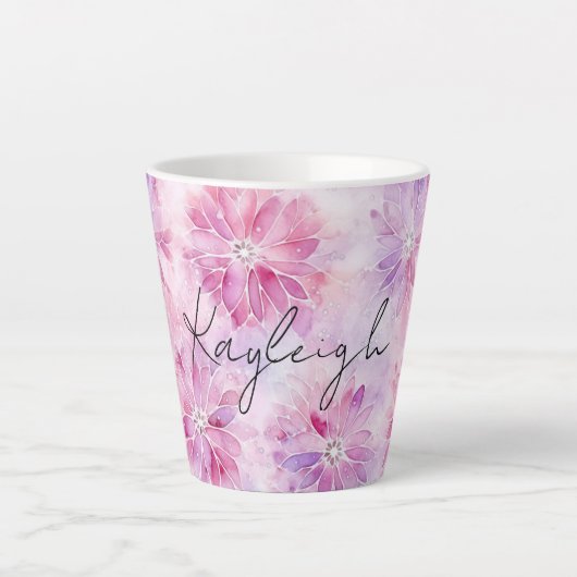 Tasse Latte Fille Blush Rose Chic Lavande Florale (Devant)