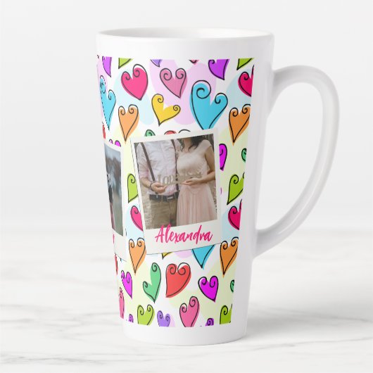 Tasse Latte Fille Coeurs Vibrants Cute Romantique Saint-Valent (Droite)