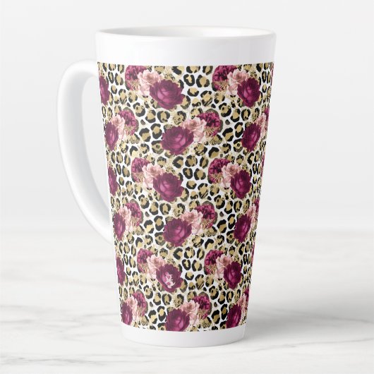 Tasse Latte Fille Empreinte de léopard Floral rose or (Angle gauche)