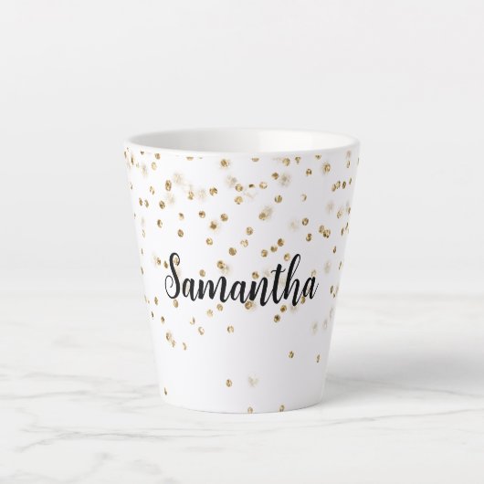 Tasse Latte Fille Glam Gold Sparkle Confetti Personnalisé (Devant)