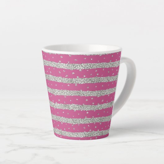 Tasse Latte Fille Rose Argent Sparkly Confetti Stripes (Angle droit)