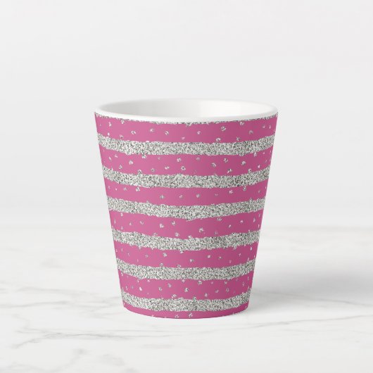 Tasse Latte Fille Rose Argent Sparkly Confetti Stripes (Devant)