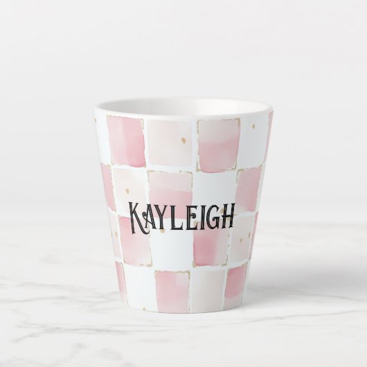 Tasse Latte Fille Rose Blanc Chic Carrés (Devant)