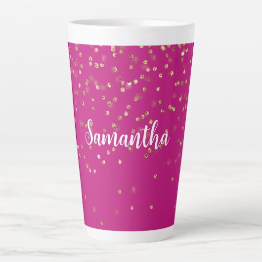 Tasse Latte Fille Rose Glam Or Éperche Confetti Personnalisé (Devant)
