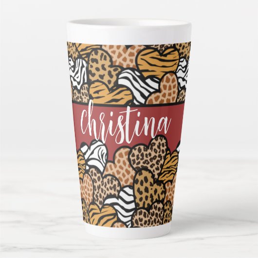 Tasse Latte Fille Rouge Joueuse Coeurs Posters de animaux Nom (Devant)