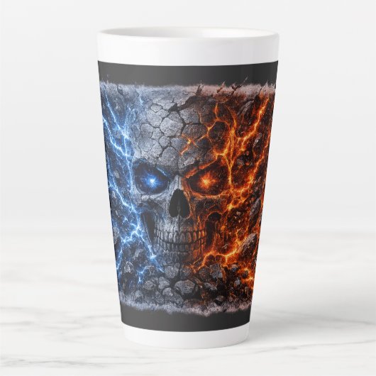 Tasse Latte Fire vs Ice Skull – Electric Blue & Lava Red Crack (Devant)
