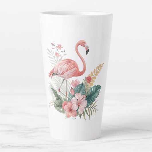 Tasse Latte Flamant Avec Fleurs (Devant)