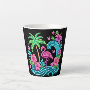 Tasse Latte Flamant rose de néon tropical