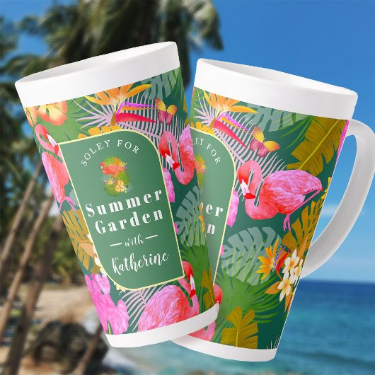 Tasse Latte Flamant rose Garden Vert foncé