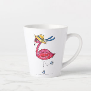 Tasse Latte Flamant rose mignon et fantaisiste sur des patins