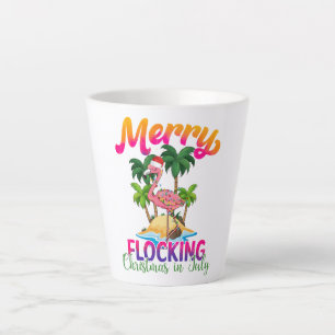 Tasse Latte Flamant rose Noël En Juillet   Flamant rose tropic