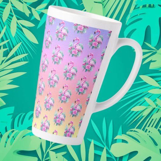 Tasse Latte Flamant rose rose de coucher de soleil tropical po