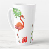 Tasse Latte Flamants roses, hibiscus et feuilles de palmiers (Angle gauche)