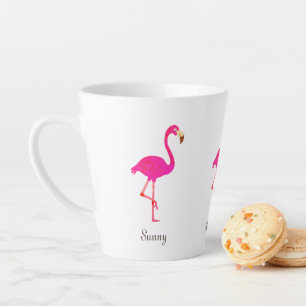 Tasse Latte Flamants roses mignons et calligraphie
