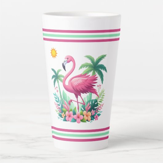 Tasse Latte Flamingo rose tropicale/Floride (Devant)