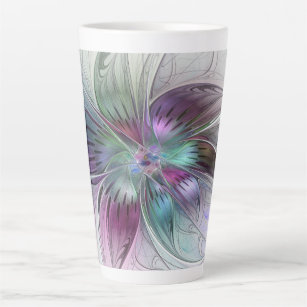 Tasse Latte Fleur Abstraite colorée Art moderne floral fractal