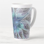 Tasse Latte Fleur Abstraite Fractale Moderne Avec Bleu (Angle droit)