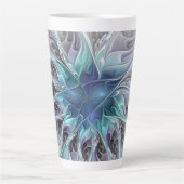 Tasse Latte Fleur Abstraite Fractale Moderne Avec Bleu (Devant)