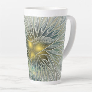 Tasse Latte Fleur argentée dorée Fantastique Art fractal abstr