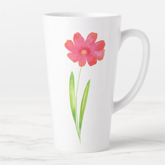 Tasse Latte Fleur d'aquarelle rouge rose (Droite)