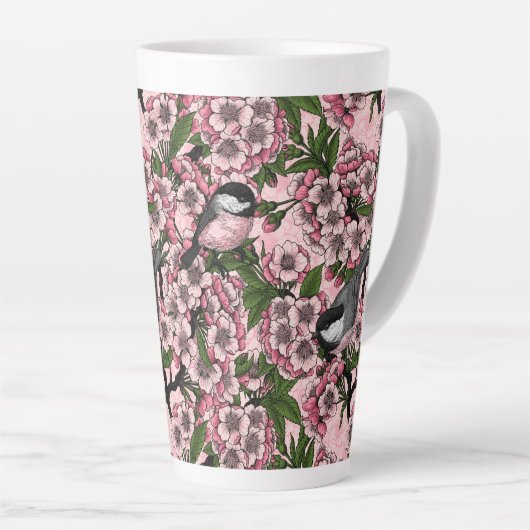 Tasse Latte Fleur de cerisiers et poulets roses (Angle droit)