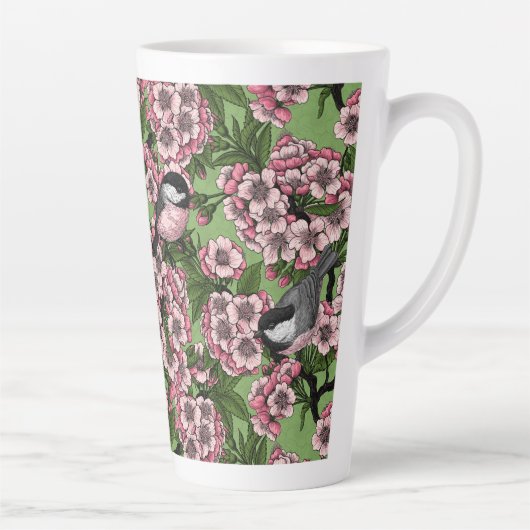 Tasse Latte Fleur de cerisiers et poulets verts (Droite)