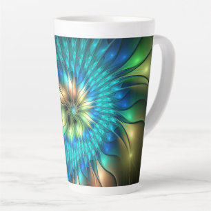 Tasse Latte Fleur de fantaisie lumineuse, fractale abstraite c