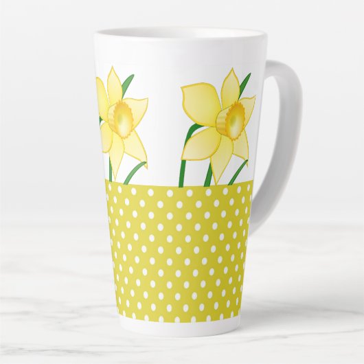 Tasse Latte Fleur de jonquille de printemps avec points jaunes (Angle droit)