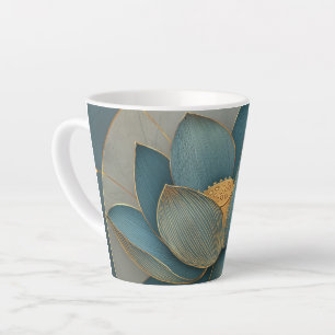 Tasse Latte Fleur de Lotus Géométrique Ligne Sarcelle et Or