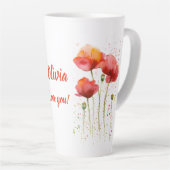 Tasse Latte Fleur de naissance d'août Coquelicots rouges Aquar (Angle droit)