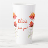 Tasse Latte Fleur de naissance d'août Coquelicots rouges Aquar (Devant)