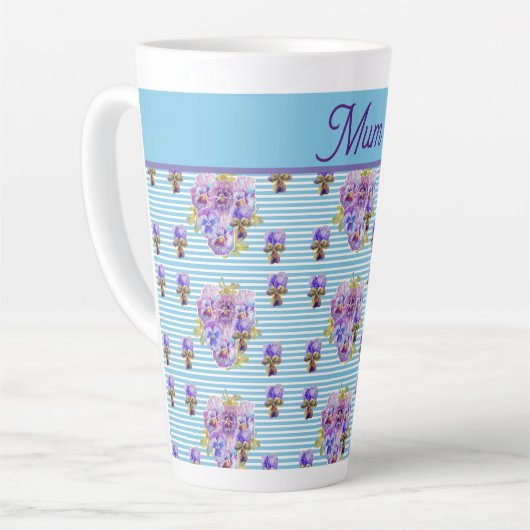 Tasse Latte Fleur de Pansy Aqua Frappe Fleur de Fleurs Fleurs (Angle gauche)