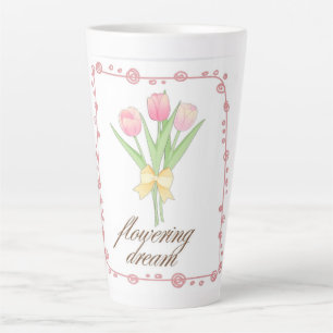 Tasse Latte Fleur de Tulipe Rose, Fleur Cottagecor