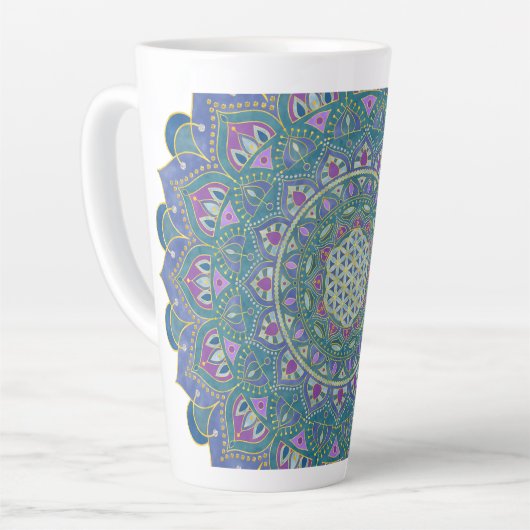 Tasse Latte Fleur De Vie - Mandala India Style 1 (Angle gauche)
